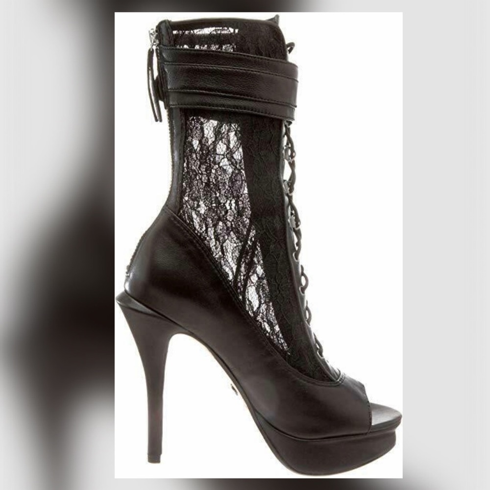 Wicked Sexy Leather Lace & Zipper Peep Toe Booties